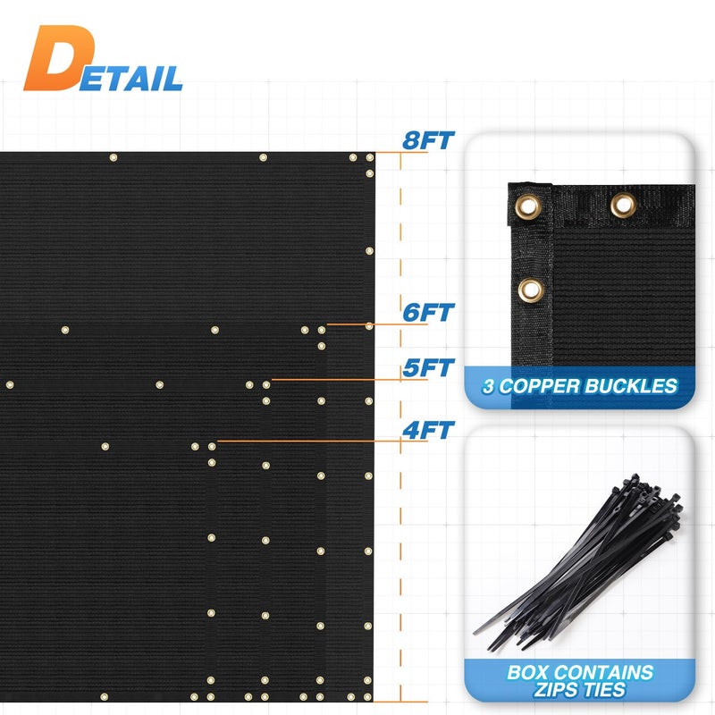 TANG Fence Privacy Screen Black 6 Feet x 25 Feet Outdoor Shade Cloth with Grommets, 150 GSM Temporary Fence Cover with Zipties Mesh Netting Fences Blockage for Backyard Garden Patio Chain Link - Image 3